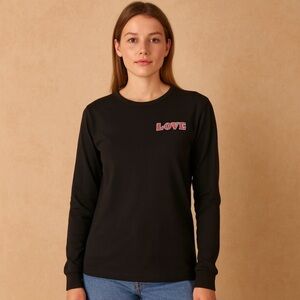 Lea & Viola Black Crewneck Sweatshirt with Red Love Patch Detail Size Medium